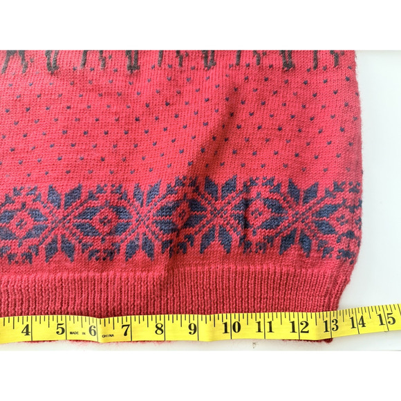 Maria Lammi Finland 100% Merino Wool Hand Knit Nordic Sweater Red Reindeer XS/S - Picture 9 of 12